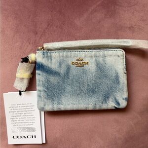 Coach Corner Zip Wristlet In Loved Denim  with Charms